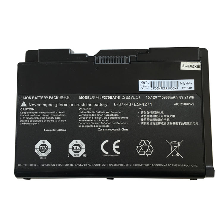P370BAT-8 PC batterie pour Clevo X900 P370EM P370SM P370SM-A