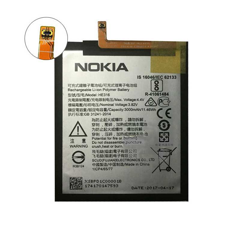 HE316 smartphone batterie pour Nokia 6 Nokia6 TA-1000 TA-1003
